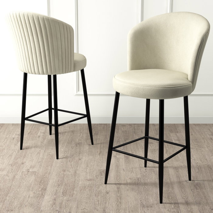 Hanah Home Taburetes de Bar Crema y Negro Metal Tela Babyface Set de 2 Piezas 107x46x40cm